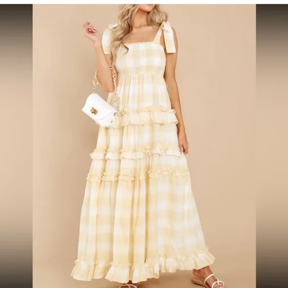 Storia | Dresses | Storia Yellow And White Ruffled Tiered Maxi Dress |  Poshmark